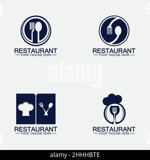 Set Restaurant logo with spoon and fork icon,menu design food drink concept for cafe restaurant Stock Vector