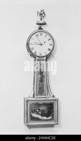 Banjo Clock ca. 1825 Aaron Willard Jr.. Banjo Clock. American. ca. 1825. Mahogany, gilt gesso, eglomise tablets, white pine, tulip poplar. Made in Boston, Massachusetts, United States Stock Photo