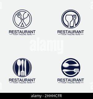 Set Restaurant logo with spoon and fork icon,menu design food drink concept for cafe restaurant Stock Vector