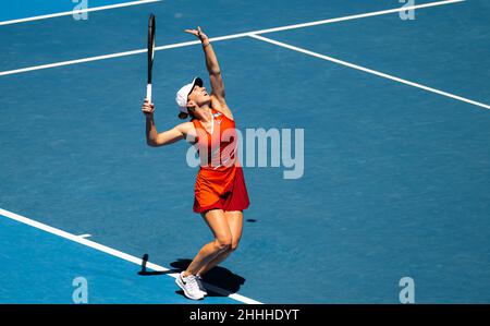 Melbourne, Australia. 24th Jan, 2022. Australia, January 24, 2022, Simona Halep of Romania in action against Alize Cornet of France during the fourth round at the 2022 Australian Open, WTA Grand Slam tennis tournament on January 24, 2022 at Melbourne Park in Melbourne, Australia - Photo: Rob Prange/DPPI/LiveMedia Credit: Independent Photo Agency/Alamy Live News Stock Photo