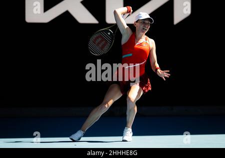 Melbourne, Australia. 24th Jan, 2022. Australia, January 24, 2022, Simona Halep of Romania in action against Alize Cornet of France during the fourth round at the 2022 Australian Open, WTA Grand Slam tennis tournament on January 24, 2022 at Melbourne Park in Melbourne, Australia - Photo: Rob Prange/DPPI/LiveMedia Credit: Independent Photo Agency/Alamy Live News Stock Photo