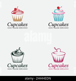 Set Cupcake Logo design vector template. Cupcakes bakery icon. Stock Vector