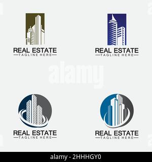 Set Real Estate Business Logo Template, Building, Property Development, and Construction Logo Vector Stock Vector