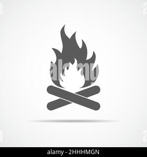 Bonfire icon in flat design. Vector illustration. Gray bonfire icon on light background. Stock Vector