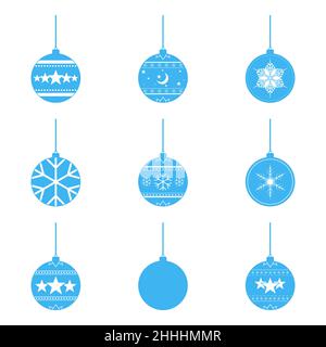 Set of blue Christmas balls. Vector illustration. Christmas decoration, isolated on white background Stock Vector