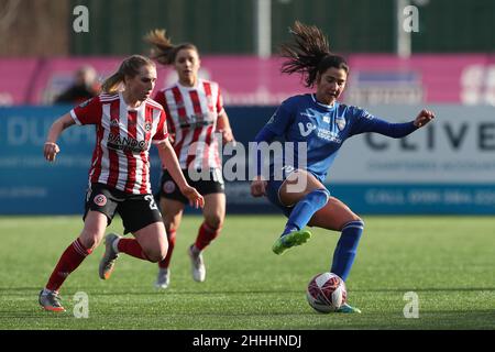 DURHAM CITY, UK. JAN 23RD Lauren Briggs of Durham Women during the FA Women's Championship match between Durham Women FC and Sheffield United at Maiden Castle, Durham City on Sunday 23rd January 2022. (Credit: Mark Fletcher | MI News) Credit: MI News & Sport /Alamy Live News Stock Photo