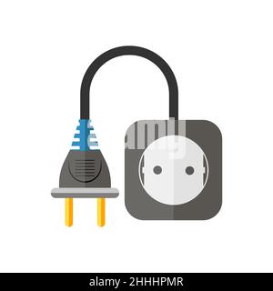 Power extension cord in flat design. Vector illustration. Abstract extension cord, isolated on white background. Stock Vector
