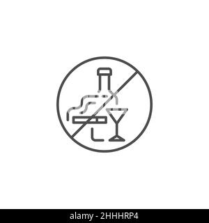 Do not smoking and drink line, glyph, filed, color icon. linear style sign for mobile concept and web design. No alcohol and cigarettes vector icon. H Stock Vector