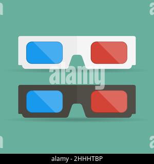 3D glasses icon in flat design. Vector illustration. White and black 3D glasses for movies. Stock Vector