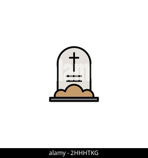Tombstone line, filled, glyph, color icon, outline vector sign, linear style pictogram isolated on white. Symbol, logo illustration. Editable stroke Stock Vector