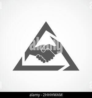 Abstract gray handshake icon in flat design. Handshake sign in a triangle, on white background. Vector illustration. Stock Vector