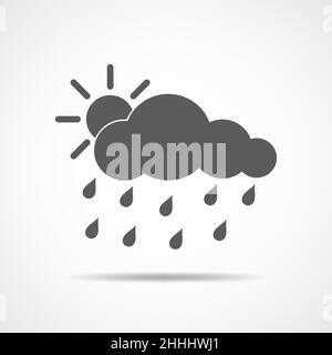 Rain icon in flat design. Vector illustration. Gray rain cloud icon, isolated on light background Stock Vector