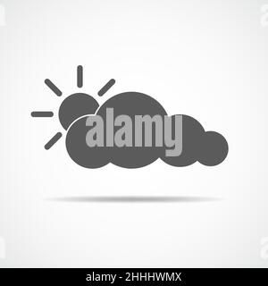 Cloud sun icon in flat design. Weather sign isolated. Vector illustration. Sun behind the cloud Stock Vector