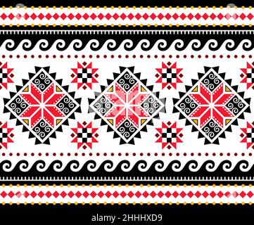 Ukrainian Hutsul Pisanky vector seamless pattern long horizontal, folk art geometric Easter eggs repetitive design Stock Vector