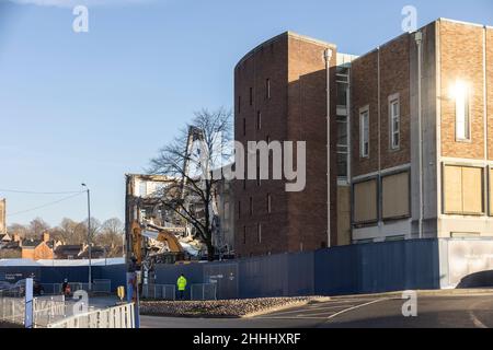 demolition work being carried out on old council buildings Stock Photo
