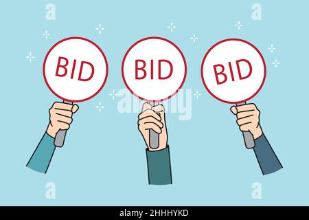 Bidding Process. Auction Paddles, Flat Hand Holding Plates Stock  Illustration - Illustration of card, white: 206473866