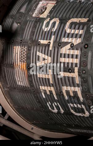 Exterior markings of the Mercury Capsule, MA-6, Friendship 7 manned orbital spacecraft piloted by American astronaut John Glenn in 1962 Stock Photo