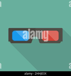3D glasses icon in flat design. Vector illustration. Black 3D glasses for movies. Stock Vector