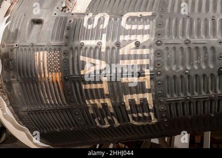 Exterior markings of the Mercury Capsule, MA-6, Friendship 7 manned orbital spacecraft piloted by American astronaut John Glenn in 1962 Stock Photo