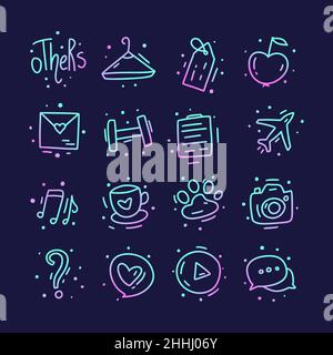 Gradient modern doodle icon set. Social media highlight Stock Vector