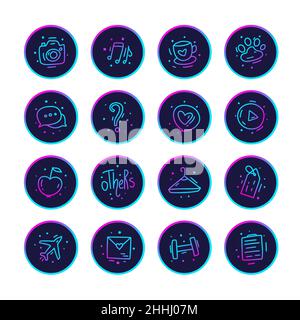 Gradient modern doodle icon set. Social media highlight Stock Vector