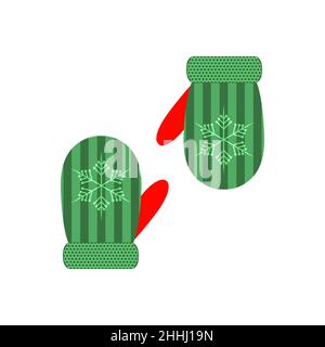 Pair of christmas mittens on white background. Vector illustration. Christmas mittens in flat design. Stock Vector