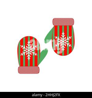 Pair of christmas mittens on white background. Vector illustration. Christmas mittens in flat design. Stock Vector