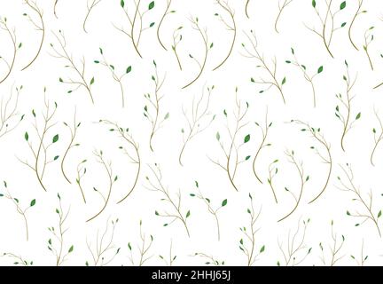 Pattern seamless of Tree branch different foliage natural branches, green leaves elements in watercolor style. Vector decorative beautiful delicate ba Stock Vector