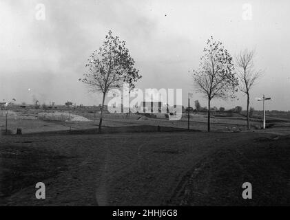 Shells bursting over the battlefield close to  Diksmuide during the Battle of  the Yser . Circa October 17th 1914 Stock Photo