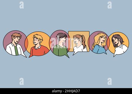 Communication bubble and chat concept. Bubbles of communication replies chats with portraits of people talking online vector illustration  Stock Vector