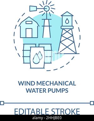 Wind mechanical water pumps turquoise concept icon Stock Vector