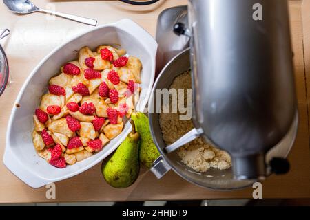 apple pear crumble raspberry top stand mixer Stock Photo