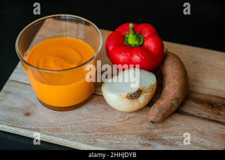 pepper and sweet potato orange soup cream Stock Photo