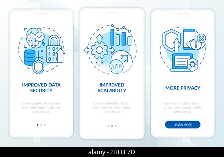 Web 3 0 benefits blue onboarding mobile app screen Stock Vector