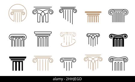 Pillar vector icons collection. Law, finance, attorney and business logo design. Luxury, elegant modern concept design Stock Vector
