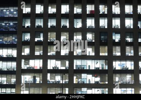 Office windows on Whitehall Road in Leeds City Centre. Stock Photo