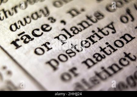 Definition of word race on dictionary page, close-up Stock Photo