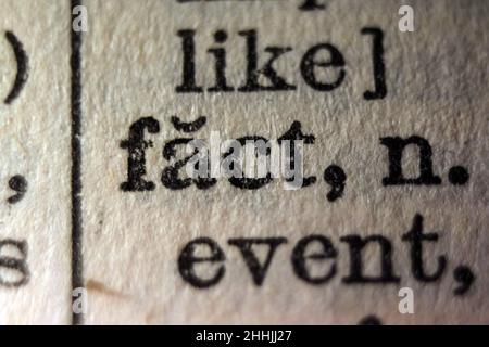 Definition of word fact on dictionary page, close-up Stock Photo