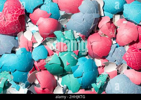 top view of a colourful crushed eggshells Stock Photo