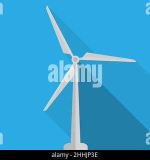 wind turbine with drop shadow on blue background, wind power plant symbol, vector illustration Stock Vector