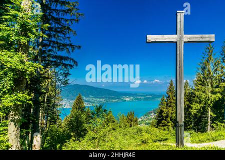 View on beautiful lake Tegernsee sourrounded by mountains in Bavaria - Germany Stock Photo