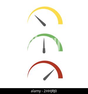 Set of colored speedometer icon in flat design. Vector illustration. Abstract measurement sign isolated Stock Vector