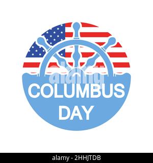 Columbus day badge with USA flag in flat design, isolated. Vector illustration Stock Vector