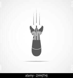 Symbol of aerial bomb in flat design. Vector illustration. Nuclear rocket icon, isolated on light background Stock Vector