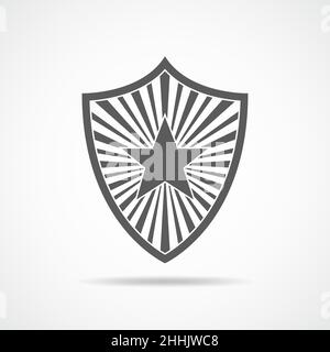 Gray shield with star on light background. Vector illustration. Shield icon in flat design. Stock Vector