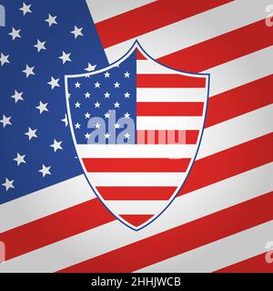 Shield in American flag style. Vector illustration. Shield in a national colors of USA Stock Vector