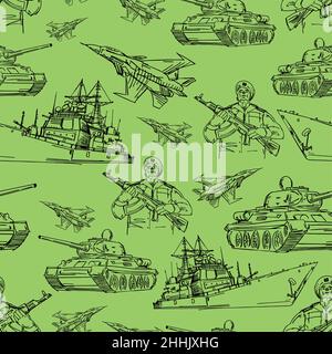 February 23 pattern seamless. Tank and aircraft. Defenders of the Fatherland Day. Background military holiday in Russia. Stock Vector