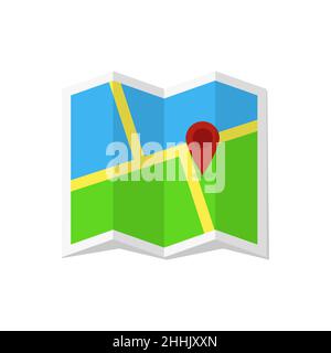 Colored location icon in flat design. Vector Illustration. Map with map pointers, isolated on white background Stock Vector