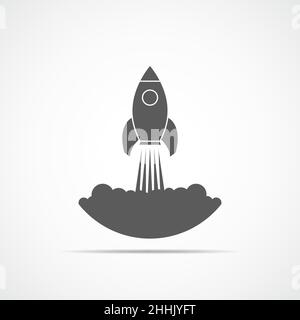 Gray rocket icon in flat design. Simple rocket icon, isolated on light background. Vector illustration. Stock Vector