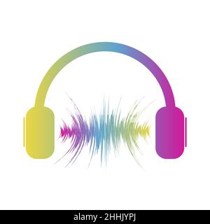 Colored headphone icon, isolated on white background. Vector Illustration. Abstract headphone Stock Vector